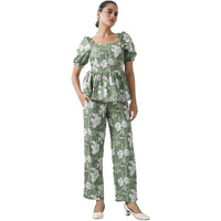 Selvia Women's Rayon Blend Maxi Co-Ords Set (743Ctk8021N-Xs_Dusty Green & White