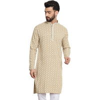 Sojanya (Since 1958 Men's Cotton Contrast Embroidered Sequinned Beige Long Kurta