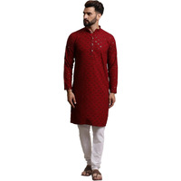 Sojanya (Since 1958 Men's Pure Cotton Maroon Sequence Kurta & White Pyjama Set