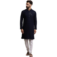 Sojanya (Since 1958 Men's Pure Cotton Nblue Sequence Kurta & White Pyjama Set