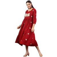 Stylum Women's Bandhej Printed & Embroidered Rayon Maxi Dress (Drsmaroonrose34_Maroon, Xs)