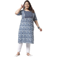 Stylum Plus Size Women Indigo Floral Printed Cotton Straight Kurta (Indigobirdplus52_Navy Blue, 6Xl)