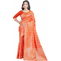 Sugathari Women's Banarasi Saree Pure Kanjivaram Silk Saree Soft New Ladies 2023 Design Wear Pattu Sarees Latest Party Sari Collections With Blouse Piece For Wedding Sadi (San Pari-191 Orange)