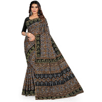 Tamaira Fashion Women's Plain Weave Pure Cotton Saree Without Blouse Piece(11188_Grey&Black)