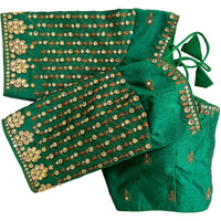 Vihu Fashion Women's Trendy Embroidery Maggam Work Half Sleeve Green Saree Blouse(Maggam 2 Green_38)