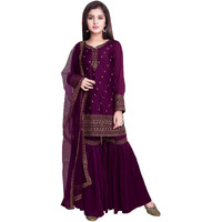 White Button New Girl's Sharara Style Georgette Salwar Suit For Kids
