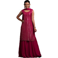 Xomantic Fashion Women's Georgette Sequence Work Kurta Sharara Set With Dupatta Pink