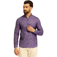 Sojanya (Since 1958 Men's Cotton Linen Geometric Printed Purple Only Short Kurta