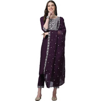 Alvami Women Embroidery Straight Kurta And Pant Set With Dupatta (Xl) Multicolour