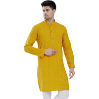 Divisive Men's Thread Embroidered Cotton Blend Only Slim Fit Kurta (Dkrt725_L_Yellow)