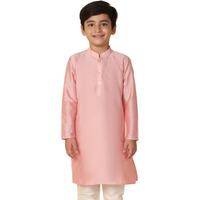 Kisah Kid's Cotton Full Sleeves Regular Fit Knee Length Solid Light Pink Kurta (11-12Y)