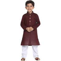 Jbn Creation Boys Pure Cotton Garnet Maroon And White Kurta Pyjama Set - Ethnic Elegance For Festivals | Comfortable Traditional Pure South Handloom Cotton Kurta Pyjama For Kids_Jbnbk070Manpwh_34