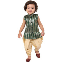 Jbn Creation Infant Boys Green And Gold Silk Blend Kurta And Dhoti Set