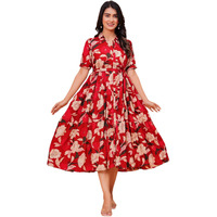 Jikonet Women's Western Dress Floral Printed Cotton Maxi Dress, (X-Large, Ajax Red)