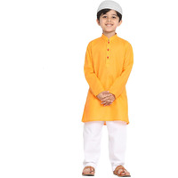 Jbn Creation Boys' Orange Cotton Blend Kurta Pyjama And Cap Set
