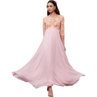 Miss Chase Women's Sweet-Heart Neck 3/4 Sleeve Fit & Flare Maxi Dress With Pockets (Plus Size) (Mcss22D13-62-234-04, Dusty Pink, M)