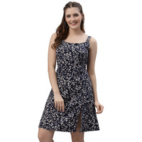 Oomph! Dress For Women Stylish| Summer Vacation Style |Floral Print Spaghetti Strap |Mini Dressfor Women's & Girl's |Lightweight Flared Dress For Casual & Holiday Wear Blue