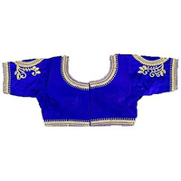 Pujia Mills Women's Multicolor Phantom Silk Cutwork Embroidery Back Stone Work Half Sleeves Readymade Saree Blouse For Lehenga Choli