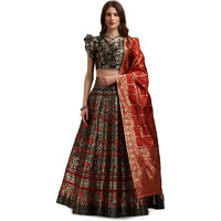 Purvaja Women's Jacquard Semi-Stitched Lehenga Choli(Malika-Black_Black_Free Size)