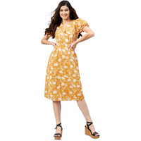 Rare Women Casual Mustard Colour Knee Length Floral Dress
