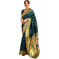 Satrani Women's Silk Paithani Jacquard Weaving Saree With Unstitched Blouse Piece (4046S6303N_Rama Blue)