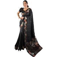 Satrani Women's Silk Banarasi Jacquard Kanjivaram Silk Saree With Unstitched Blouse Piece (3693S141N_Black)