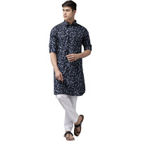 See Designs Men Indigo Regular Pure Cotton Pathani Printed Men's Kurta_Sdpkt1156L