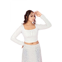 Shasmi White Women's Ruched Bust Solid Blouse For Women (Blouse 17 White L)