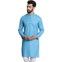 Sojanya (Since 1958 Men's Cotton Blend Peacock Blue Checked Only Kurta