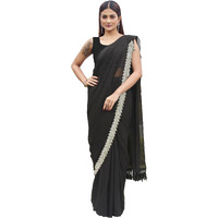 Womanista Women's Poly Chiffon Saree (Ti6312_Black)