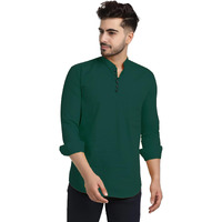 Lookmark Men's Pure Cotton Solid Color Short Kurta Suitable For All Indian Wedding, Occasions, And Festivals (Large, Green)