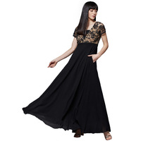 Miss Chase Women's Square Neck Short Sleeve Pocketed Maxi Dress (Plus Size) (Mcss22D06-48-62-09, Black, 4Xl)