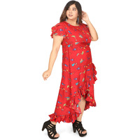 Oomph! Women's Western & Fusion Wear Crepe Wrap Maxi Dress - Red