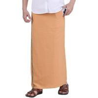 Prakasam Cotton Mens Light Kaavi Colour Welcro Pocket Single Dhoti (Roja-Light Kaavi) Size -Large (Hip Size 40 To 46)