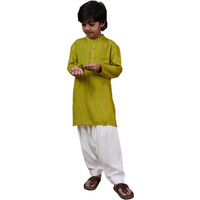 Pspeaches Boys Embroidered Mandarin Collar Mirror Work Kurta With Pyjamas (12-14Years)