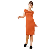 Purvaja Womens Bodycon Below Knee Length Dress (Shine-045-Carroot_Orange-Large)