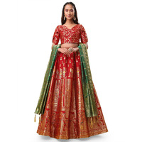 Purvaja Women's Jacquard Semi-Stitched Lehenga Choli (Kumbh-Red_Red_Free Size)