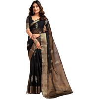 Satrani Women's Organza Sequins Embroidery Jacquard Saree With Unstitched Blouse Piece (4031S655N_Black)