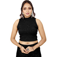 Shasmi Women's & Girls' Solid Ribbed Round Neck Collarless Sleeveless Slim Fit Simplicity Blouse For Women (Blouse 37 Black M)
