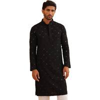 Sojanya (Since 1958 Men's Cotton Embroidered Sequinned Black Long Kurta Size 44