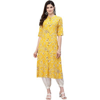 Stylum Women's Floral Print Rayon A-Line Kurta (Fionamustard38_Mustard, M)