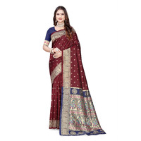 Sugathari Women's Banarasi Saree Pure Paithani Kanjivaram Silk Soft New Ladies 2024 Design Wear Pattu Sarees Latest Cotton Party Sari Collections With Blouse Piece For Wedding Sadi (Pari-206 Maroon)