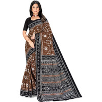 Tamaira Fashion Women's Warli Printed Sambalpuri Pure Cotton Mulmul Saree Without Blouse Piece(2483_Brown)