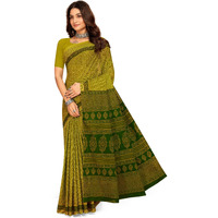 Tamaira Fashion Women's Floral Butti Printed Pure Cotton Mulmul Saree Without Blouse Piece(11497_Mehendi)