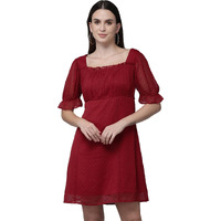Rare Women's Chiffon A-Line Midi Dress (Ep7043_Maroon_Xl)