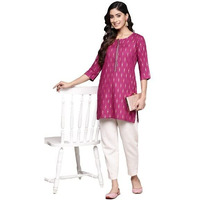 Anubhutee Women's Viscose Rayon Magenta Mirror Work Ethnic Motifs Printed Straight Kurti