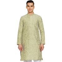 Be Active Men's Traditional Embroidered Lucknowi Full Sleeves Kurta || Cotton Kurta For Men || Men Kurta For Wedding || Kurta For Men (Rfsk0013-Kr 3 L) Olive Green