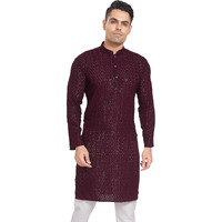Divisive Men's Embroidered Cotton Blend Only Slim Fit Kurta (Dkrt373_Xl_Burgundy)