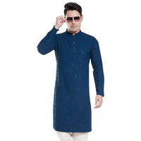 Divisive Men's Sequince Embroidered Cotton Blend Only Slim Fit Kurta (Dkrt132_Xxxl_Teal)