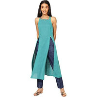 Fabindia Women's Cotton Solids Slim Kurta (210648202_Green